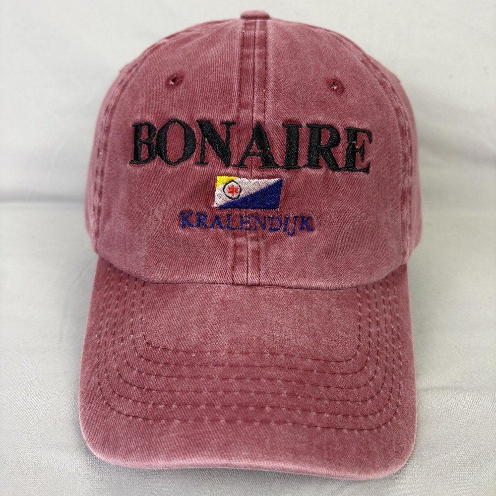 MG Bonaire Kralendijk Hat Unisex OS Burgundy Red Embroidered Souvenir Cap